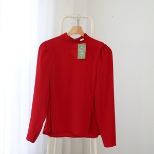 NWT H&M Red Defined Shoulder Blouse size SM